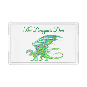 Amazing Mosaic Green Dragon Personal Acrylic Tray