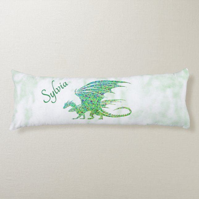 Amazing Mosaic Green Dragon Personal Body Pillow (Front)