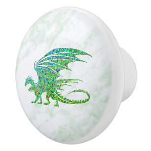 Amazing Mosaic Green Dragon Personal Ceramic Knob