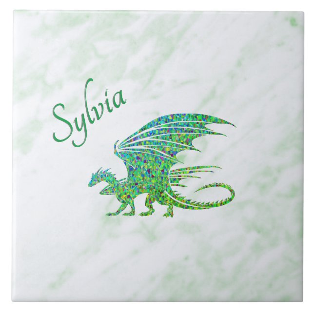 Amazing Mosaic Green Dragon Personal Ceramic Tile (Front)