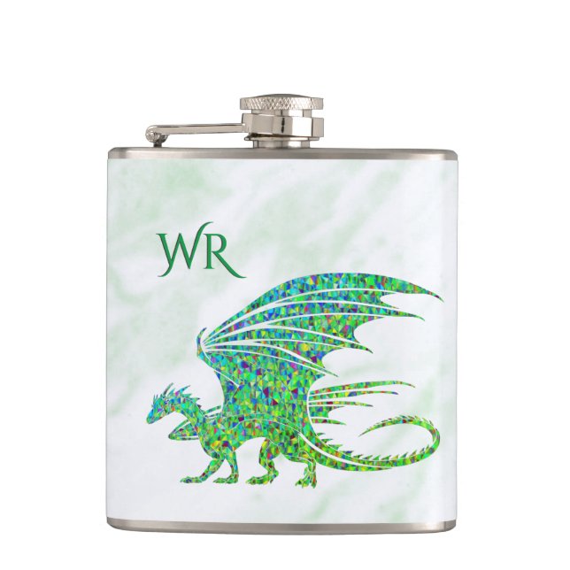 Amazing Mosaic Green Dragon Personal Flask (Front)