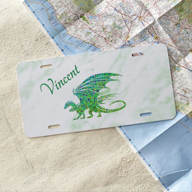 Amazing Mosaic Green Dragon Personal License Plate (In Situ)