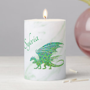 Amazing Mosaic Green Dragon Personal Pillar Candle