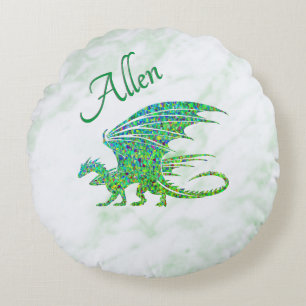 Amazing Mosaic Green Dragon Personal Round Pillow