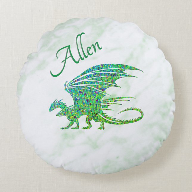 Amazing Mosaic Green Dragon Personal Round Pillow (Front)