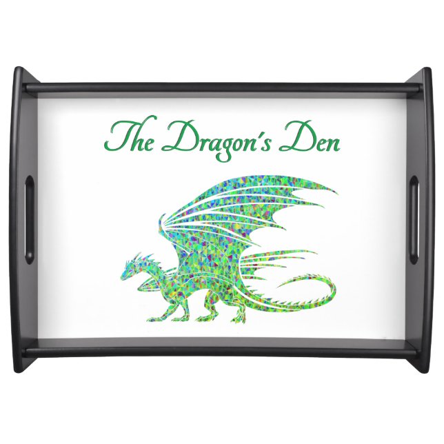 Amazing Mosaic Green Dragon Personal Serving Tray (Front)