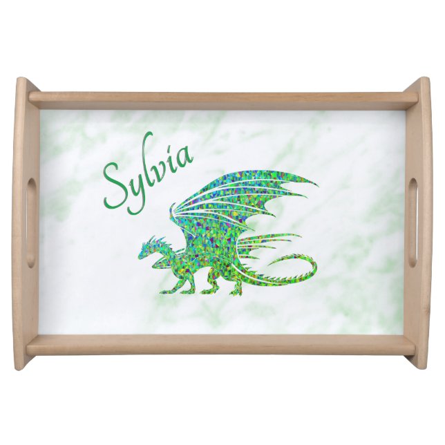 Amazing Mosaic Green Dragon Personal Serving Tray (Front)