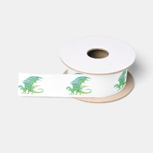 Amazing Mosaic Green Dragon Satin Ribbon