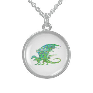 Amazing Mosaic Green Dragon Sterling Silver Necklace
