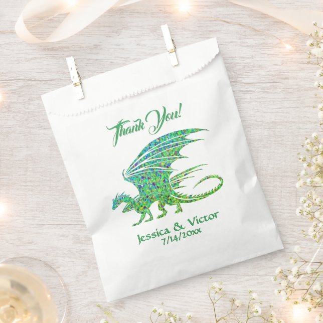 Amazing Mosaic Green Dragon Thank You Favor Bag (Clipped)
