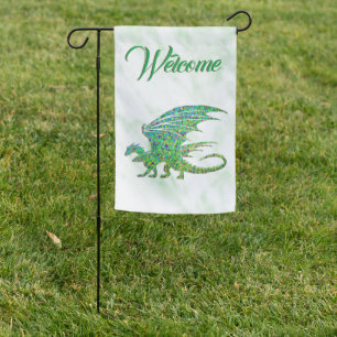 Amazing Mosaic Green Dragon Welcome Garden Flag