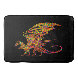 Amazing Mosaic Rustic Dragon on Black Bath Mat