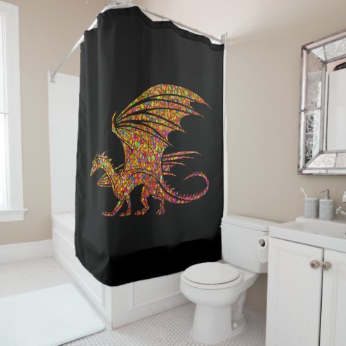 Amazing Mosaic Rustic Dragon on Black Shower Curtain