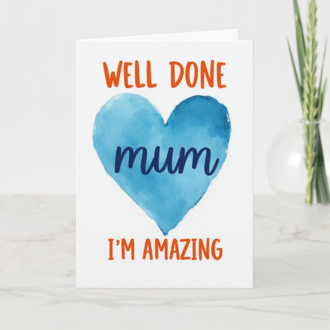 Amazing Mum Watercolor Heart Card (Front)