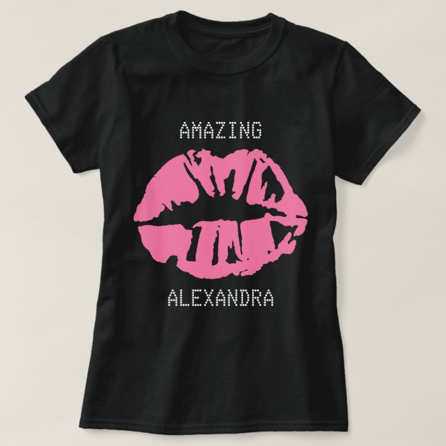 Amazing Name Kiss Girly Customized White Pink T-Shirt (Design Front)