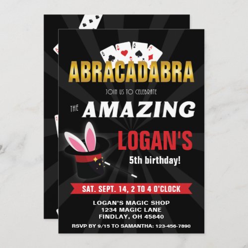 Amazing Name Magician Birthday Any Age Party Invitation