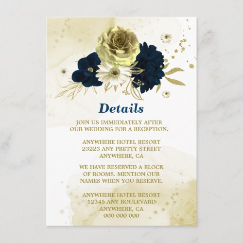 Amazing navy blue ivory gold flowers enclosure card