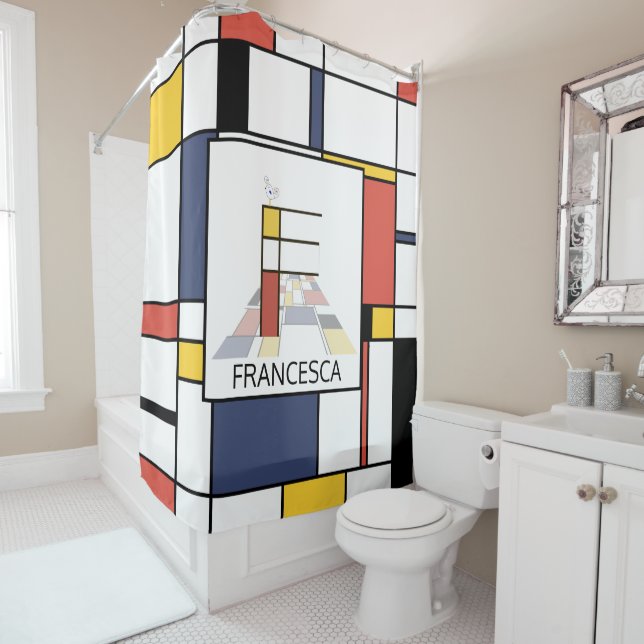 Amazing Neoplasticism Art Monogram. Letter F Shower Curtain (In Situ)