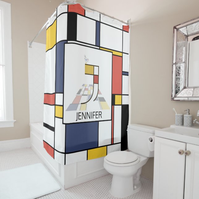 Amazing Neoplasticism Art Monogram. Letter J Shower Curtain (In Situ)
