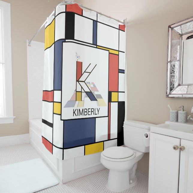 Amazing Neoplasticism Art Monogram. Letter K Shower Curtain (In Situ)