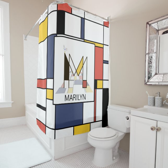 Amazing Neoplasticism Art Monogram. Letter M Shower Curtain (In Situ)