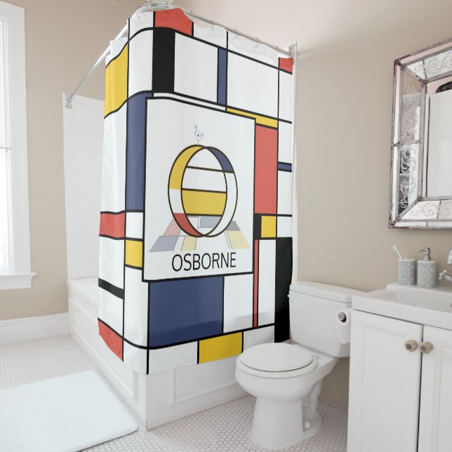 Amazing Neoplasticism Art Monogram. Letter O Shower Curtain (In Situ)