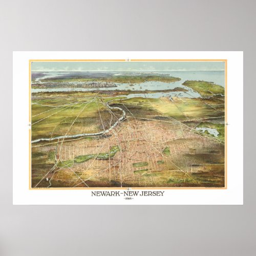 Amazing old map of Newark New Jersey from 1916 Poster