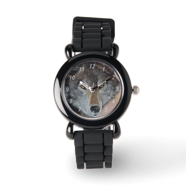 amazing original wildlife painting of gray wolf watch (Front)