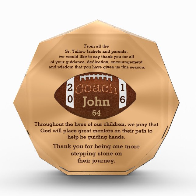 Amazing Personalized Football Coach Gifts Award (Front)