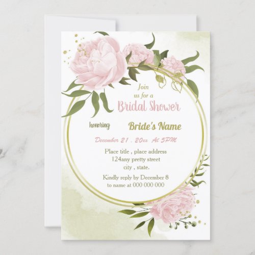  amazing pink flowers gold wreath bridal shower invitation