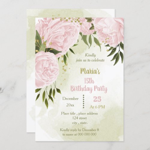  amazing pink flowers greenery birthday party invitation