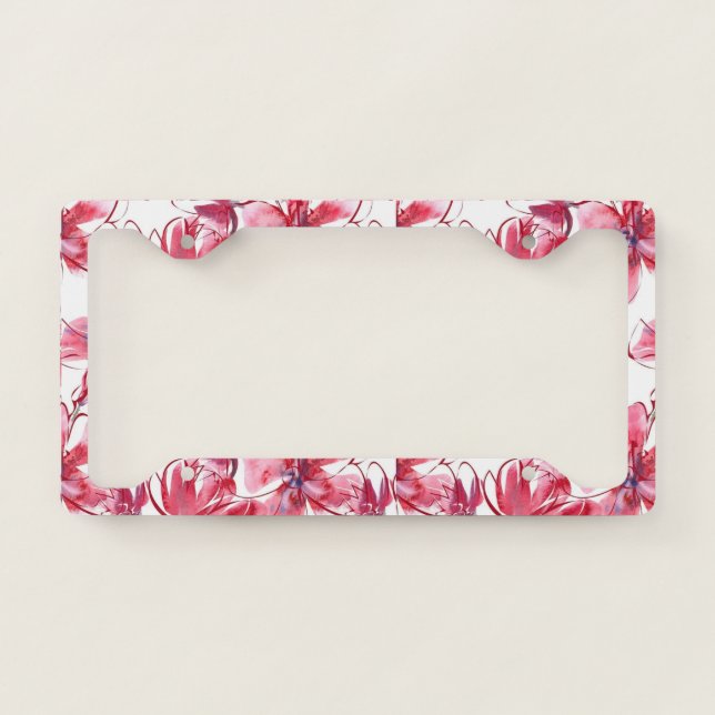 Amazing Pink Flowers License Plate Frame (Front)