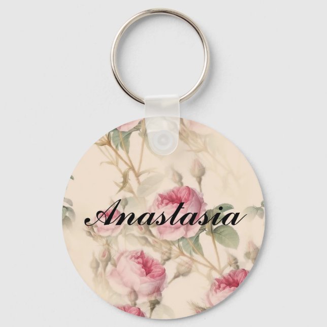 Amazing Pink Roses with your name Keychain (Front)