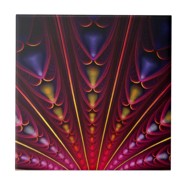 Amazing Pink Yellow Black Fractal Ceramic Tile (Front)
