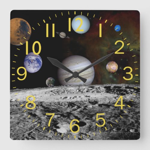 Amazing Planets Space Montage Square Wall Clock