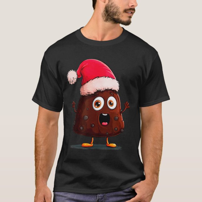 Amazing Pudding Look With Christmas Hat  T-Shirt (Front)
