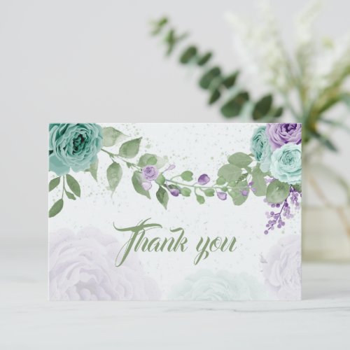 amazing purple blue flowers greenery botanical tha thank you card