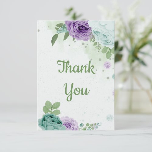 amazing purple blue flowers greenery botanical  thank you card