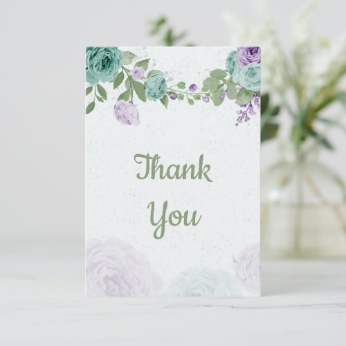 amazing purple blue flowers greenery botanical thank you card