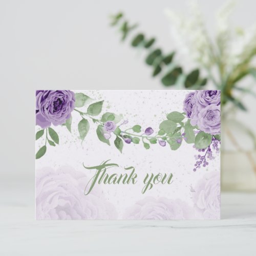 amazing purple flowers greenery botanical thank you card