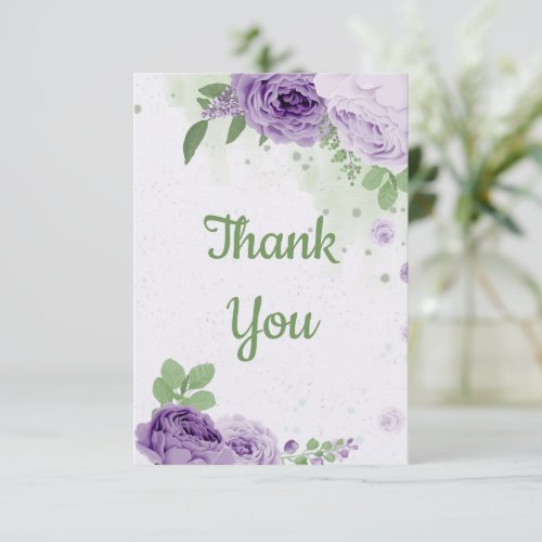 amazing purple flowers greenery botanical  thank you card