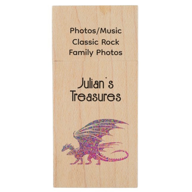 Amazing Purple Mosaic Dragon Fully Customizable  Wood Flash Drive (Front Vertical)