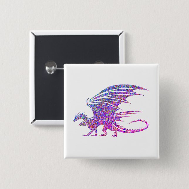 Amazing Purple Mosaic Dragon on white Button (Front & Back)