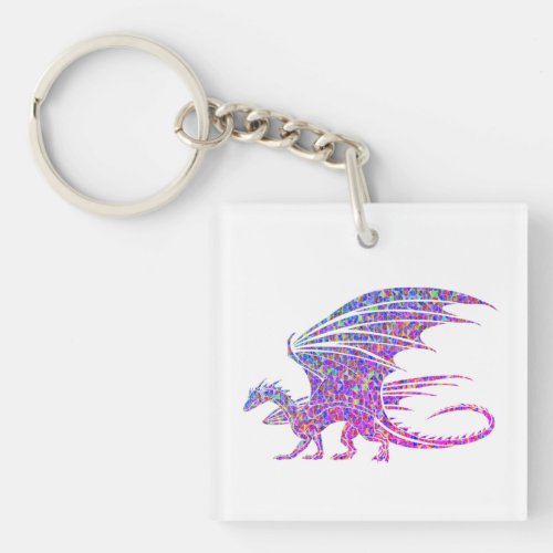 Amazing Purple Mosaic Dragon on white Keychain