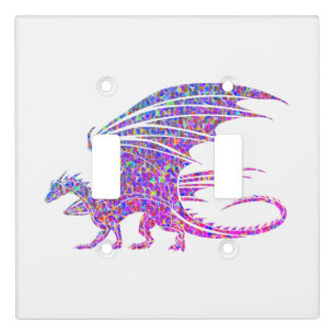 Amazing Purple Mosaic Dragon on white Light Switch Cover