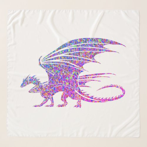 Amazing Purple Mosaic Dragon on white Scarf