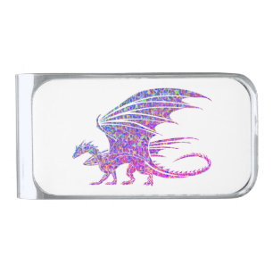Amazing Purple Mosaic Dragon on white Silver Finis Finish Money Clip