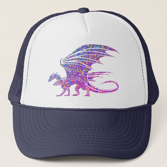 Amazing Purple Mosaic Dragon on white Trucker Hat (Front)