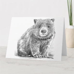Amazing realistic wombat in pencil drawing style card