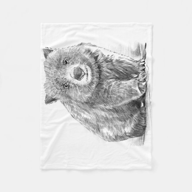 Amazing realistic wombat in pencil drawing style fleece blanket (Front)